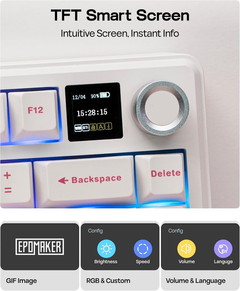 EPOMAKER X Aula F75 MAX Wireless Mechanical Keyboard with TFT Screen and Knob, Gasket Keyboard in 75% Layout, Hot Swappable Gaming Keyboard for PC/Mac/Linux (White Pink) - Image 3